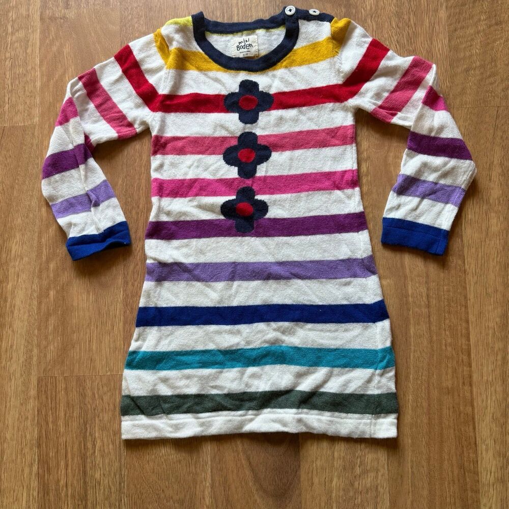 Mini Boden  floral multi color strip sweater dress